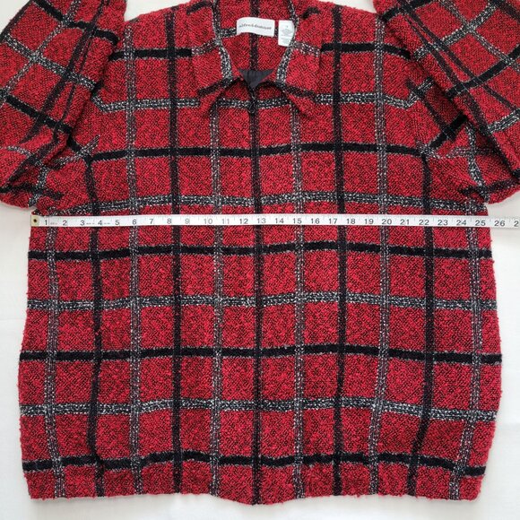 Alfred Dunner Jacket Red and Black Plaid Vintage Zip Fuzzy 18 Cottagecore Preppy - Picture 6 of 12